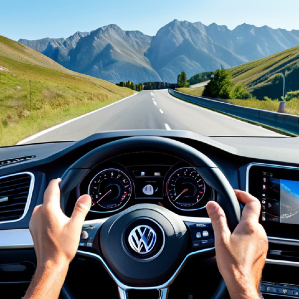 Volkswagen Golf GTD on a Scenic Highway**

A fully clothed driver, appropriate attire, driving a Volkswagen Golf GTD on a winding highway with scenic mountain views in the background, daytime, clear sky, safe for work, professional photography, perfect anatomy, correct proportions, natural pose, well-formed hands, proper finger count, natural body proportions, modest clothing, appropriate content.

**